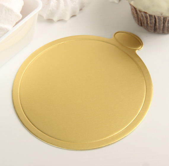 Изображение Подложка для пирожного золото/жемчуг 9 см с держателем